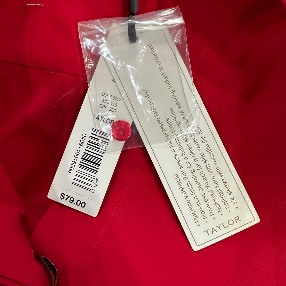 INVESTMENTS Taylor Gold Label Red Non-Iron 3/4 Sleeve Button Front Shirt, NWT! - Picture 7 of 9